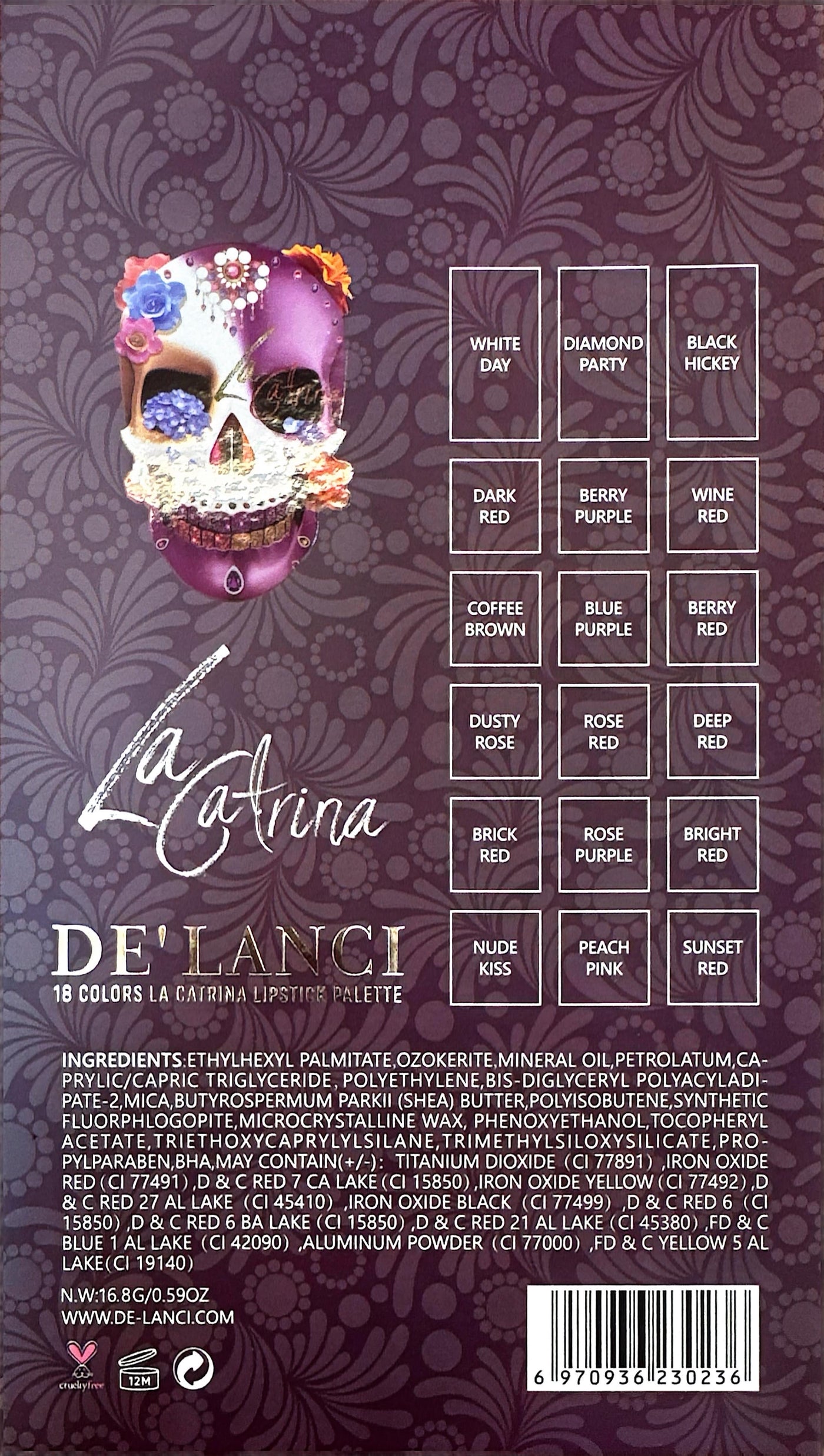 De'Lanci - 18 Colors La Catrina Lipstick Palette 16.8g